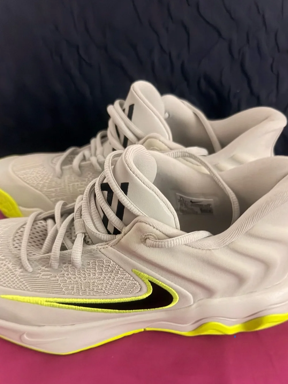 Nike White with Neon Yellow Accents Basketball Shoes
